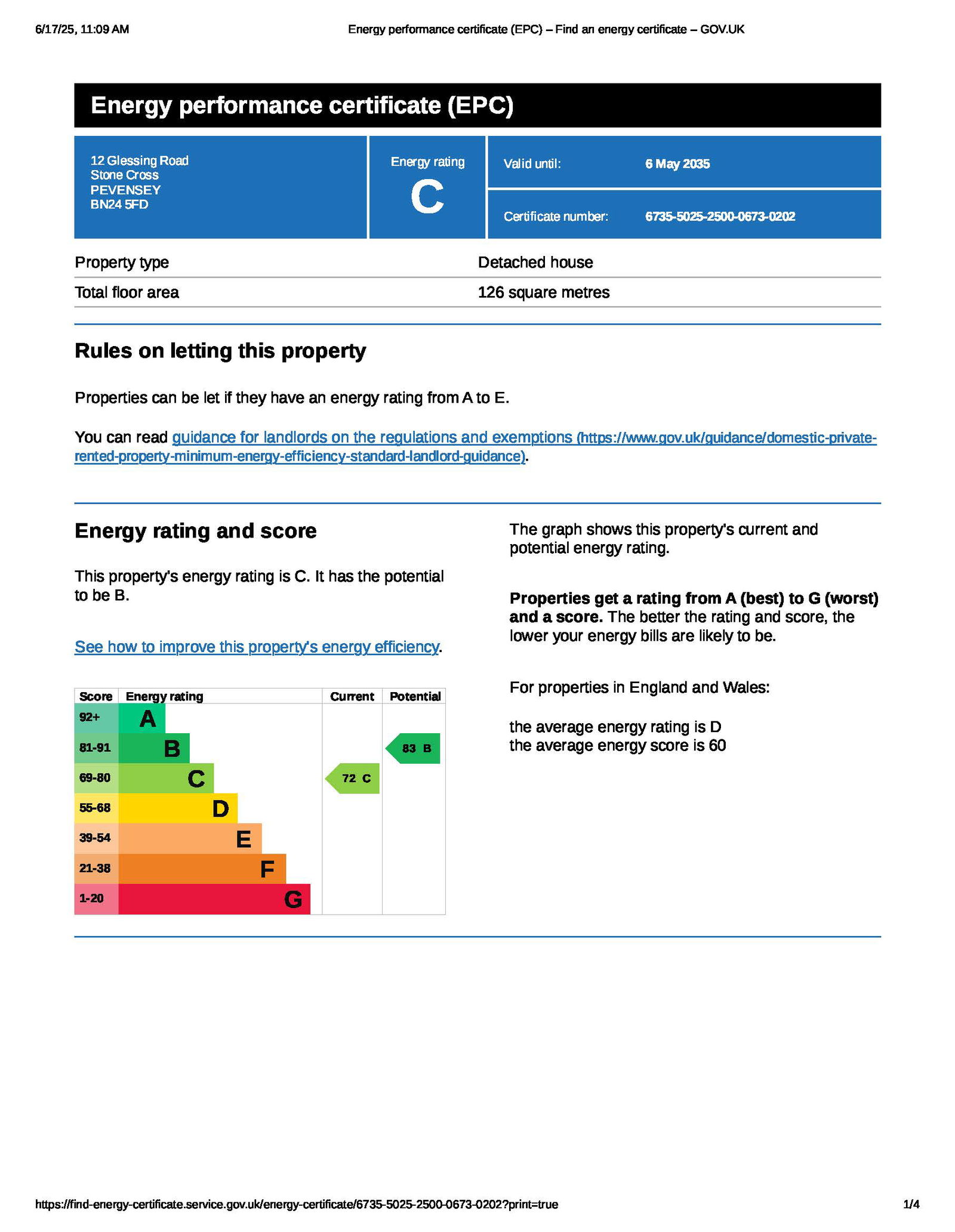 EPC for Glessing Road, Stone Cross, Pevensey, BN24 5FD